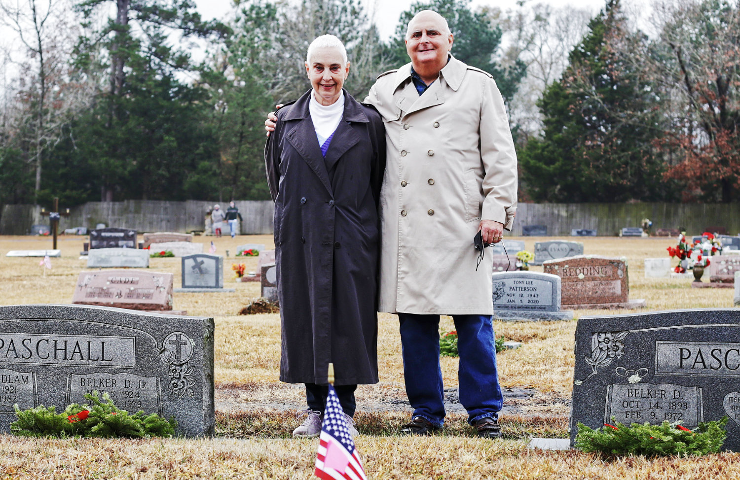 Phillip and Laura Paschall Brown placed wreaths at the headstones of Laura’s father and grandfather, Belker D. Paschall, Jr. and Belker D. Paschall, Sr., last Saturday.